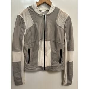 BLANC NOIR Women’s Run White Faux Leather Mesh Reflective Moto Jacket Sz M